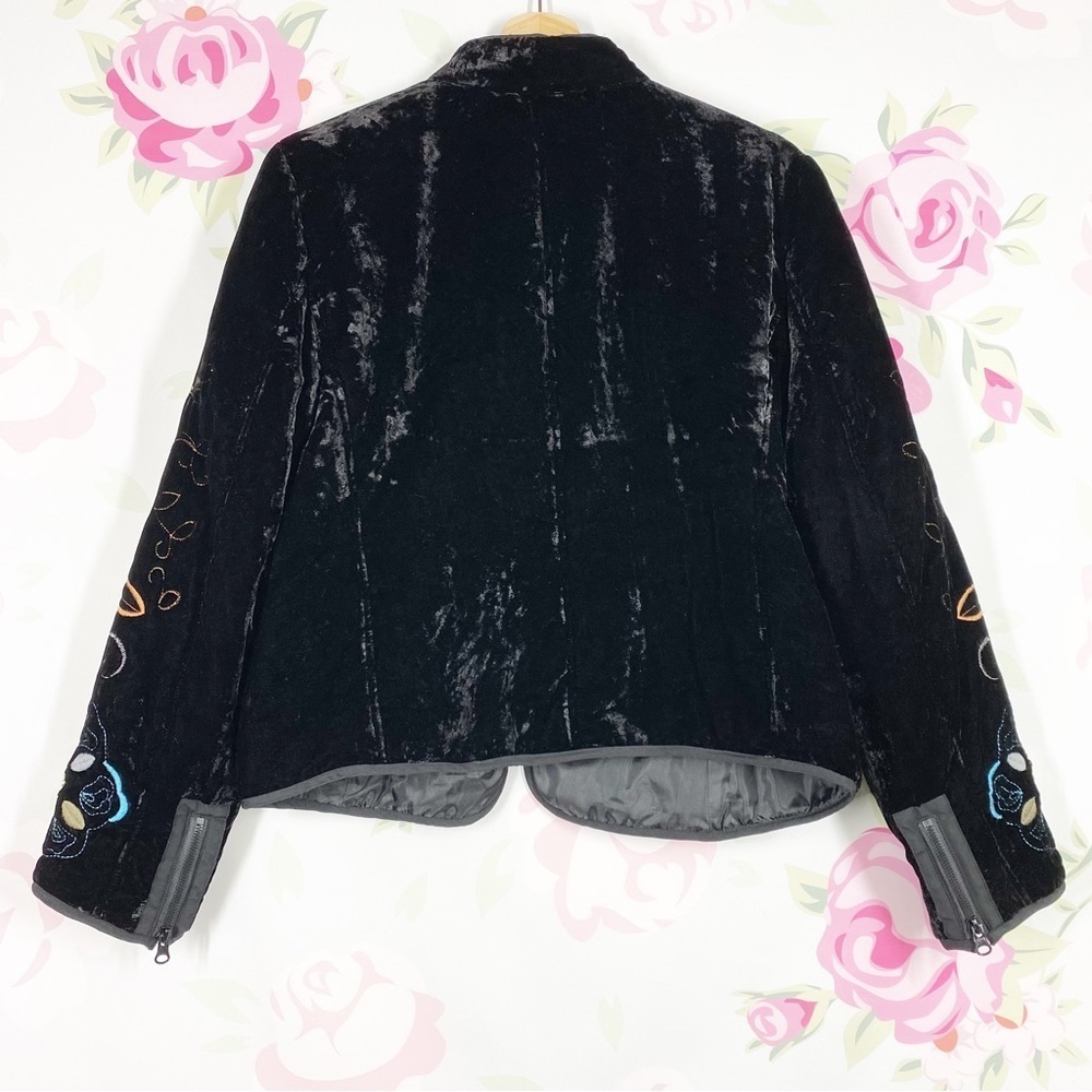 Harve Benard Black Paisley Embroidered Boho Crushed Velvet Jacket 12 - Picture 6 of 10
